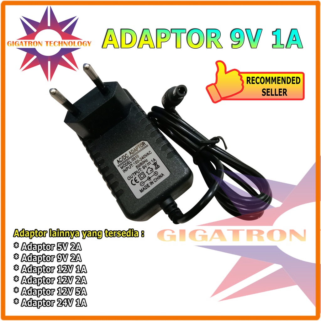 Adaptor DC 9V 1A Murni Switching Adapter Power Supply Charger 9 Volt 1 Ampere 5.5mm x 2.5mm / Ukuran Jack DC 5,5mm x 2,5mm