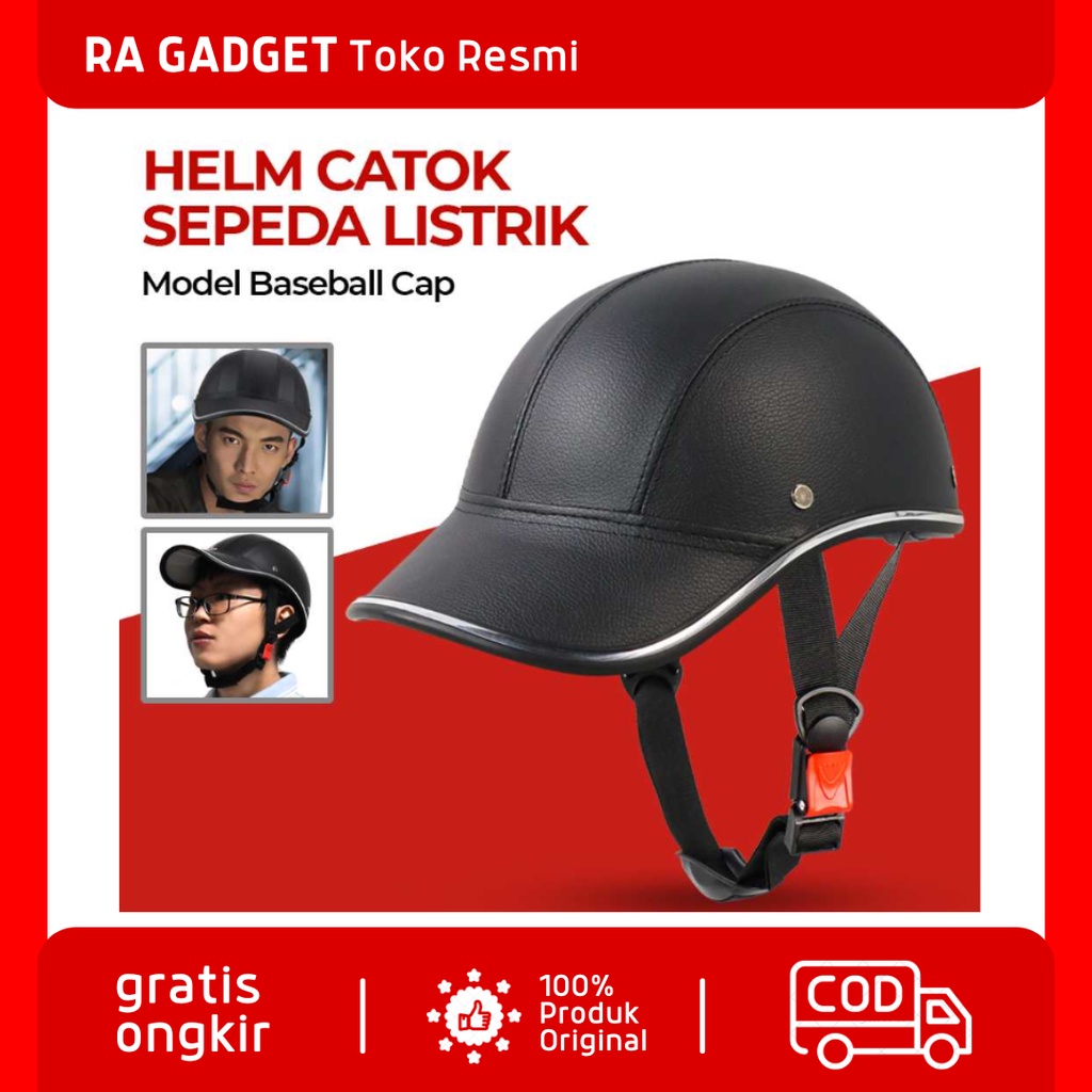 Helm Catok Sepeda Listrik Motor Model Baseball Cap Hitam / Helm Helem Catok Batok Army Retro Classic