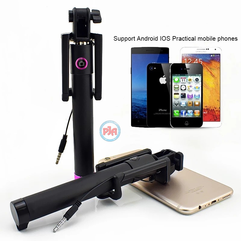 Tongsis Tripod Hitam Mini Selfie Stick Kabel Lipat Hp Android Ios