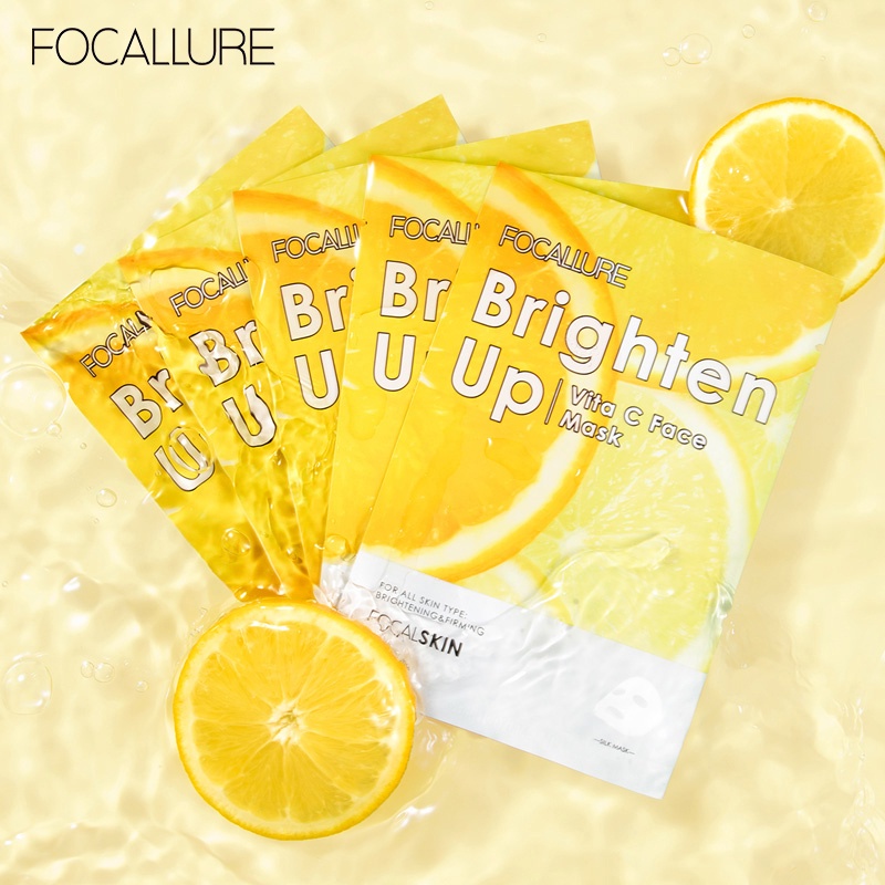 Focallure Brighten Up VIT C Facemask &amp; Acne Care tea tree Facemask /  sheet mask masker wajah acne dan brightening focallure - untuk mencerahkan dan kulit berjerawat