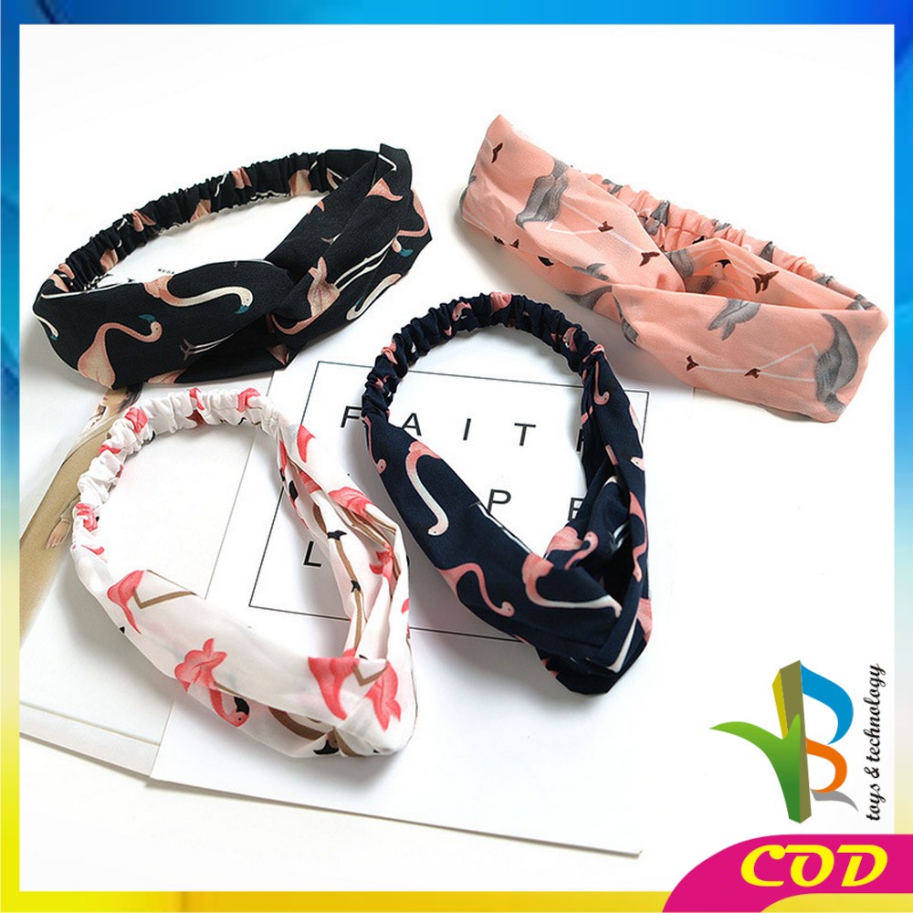 RB-C66 Bandana Kain Turban Simpul Wanita Bando Korea Motif Flamingo Animal / Bendo Karet Karakter Hewan Korean Style Import