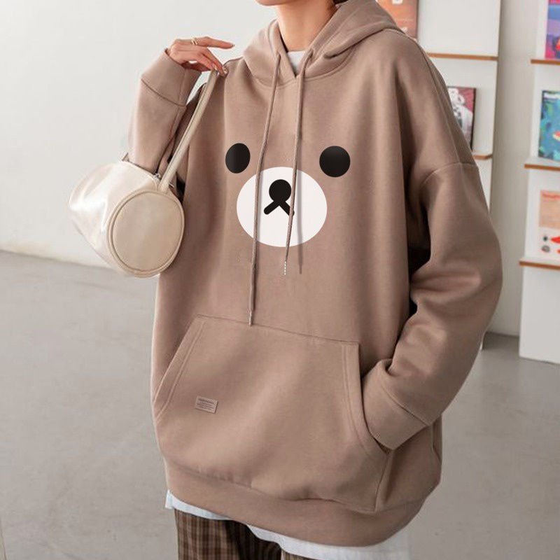 Parisdivarious Sweater Hoodie Jemper Bear Line Mata Bahan Fleece Size S - XXL (Pria &amp; Wanita)