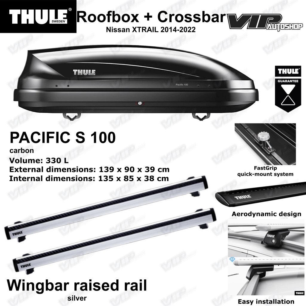 Nissan XTRAIL Paket Crossbar + Roofbox Roof Box THULE Pacific 100 Carbon Original Roof Rack