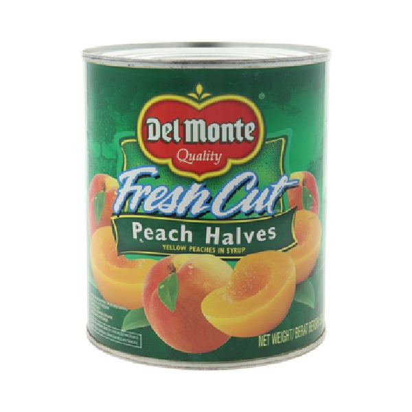 BUAH PEACH HALVES DELMONTE 825GR YELLOW PEACHES IN SYRUP DEL MONTE