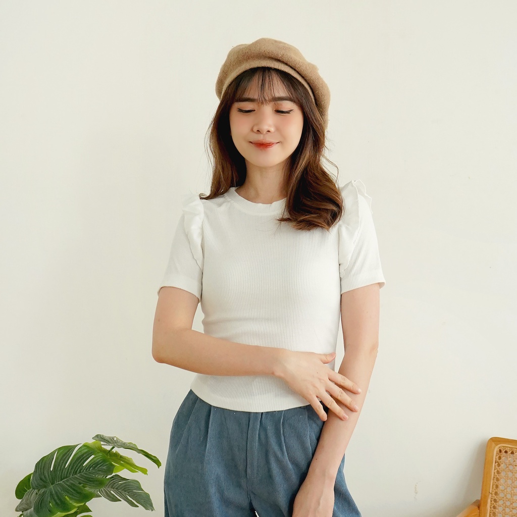 Korean Crop Top Wanita Top Tee Knit Polos 194