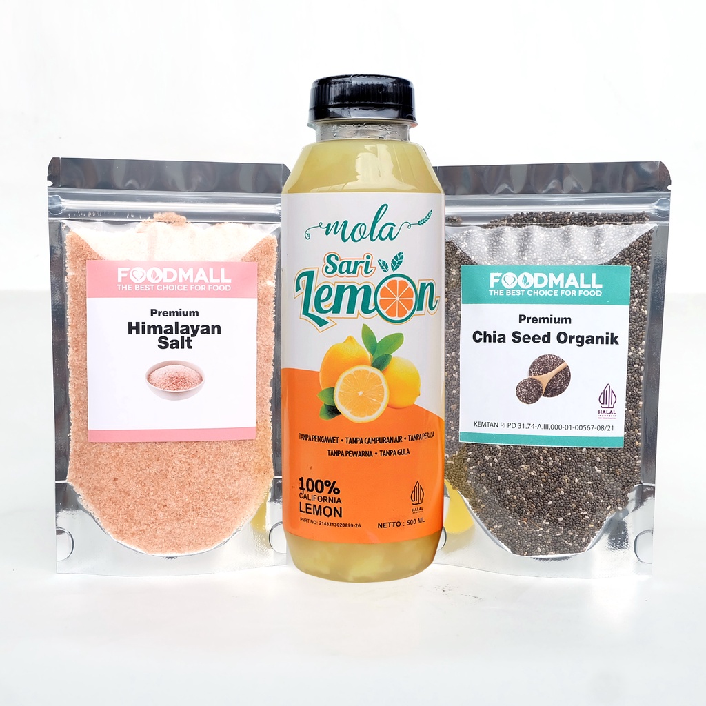 Paket Super Detox + Diet 3 in 1 | Sari Lemon 500ml + Chia Seed 100g + Garam Himalaya 100g