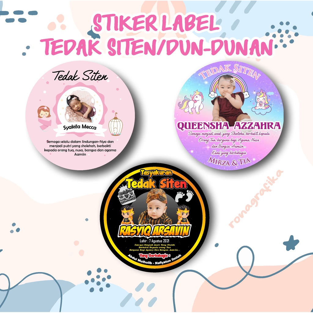 

STIKER TEDHAK SITEN / TEDAK SITEN / DUN DUNAN / TASYAKURAN TURUN TANAH/ TEMPELAN TEMPAT BUBUR