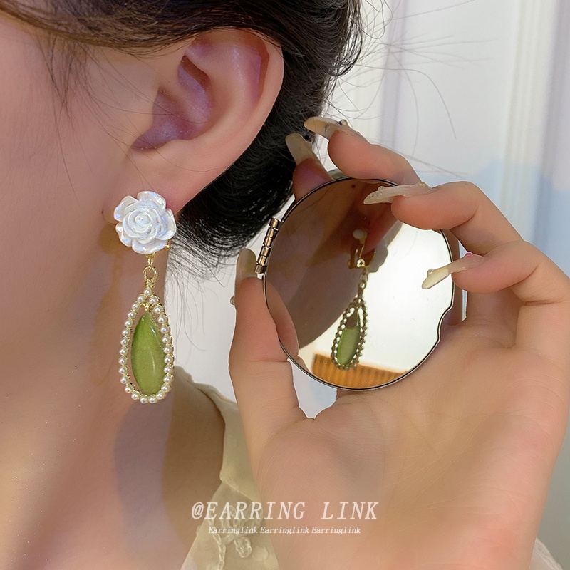 Musim Panas Anting Hijau Baru Mutiara Bunga Stud Earrings Fashion Wanita Earrings