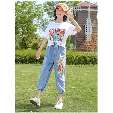 Setelan anak PEREMPUAN SET import HSMMC + CELANA JEANS TEBAL KEKINIAN setelan anak teenager