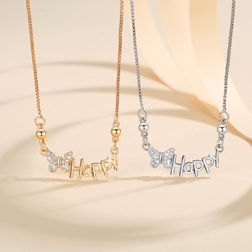 Y962 【Barang spot】Kalung Titanium Kupu Emas 18k Berlian Cantik Anti Karat Happy Liontin Korea Perhiasan Wanita