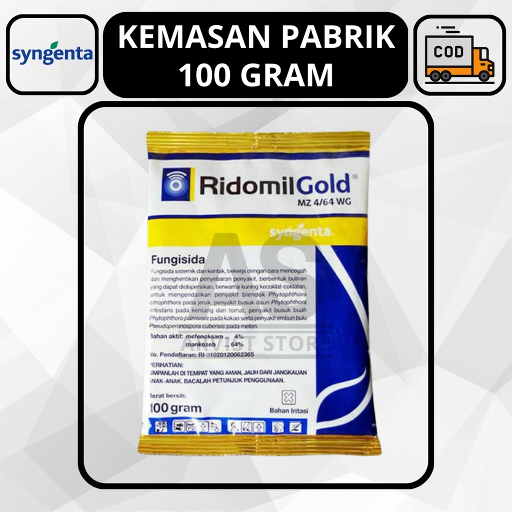 Fungisida RIDOMIL GOLD MZ 4 64 WG  Syegenta Bahan Aktif Mefenoksam dan Mankozeb 100 Gram ORIGINAL