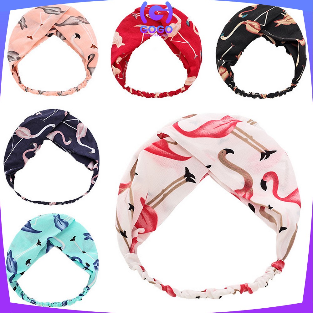 GOGO-C66 Bandana Kain Turban Simpul Wanita Bando Korea Motif Flamingo Animal / Bendo Karet Karakter Hewan Korean Style Import