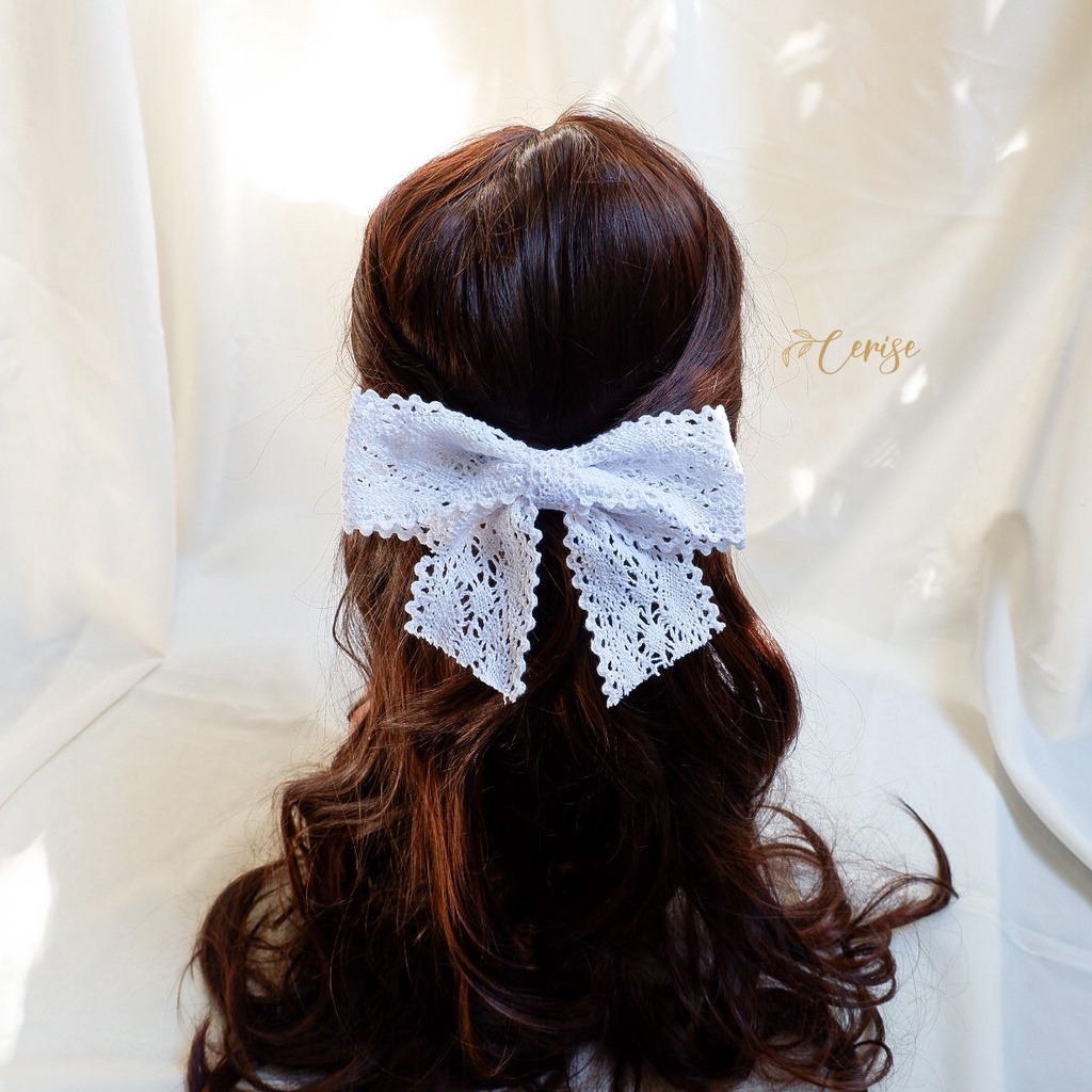 Aiko Hairpin | Jepit rambut pita lace korea putih cream untuk anak dan wanita dewasa cantik manis