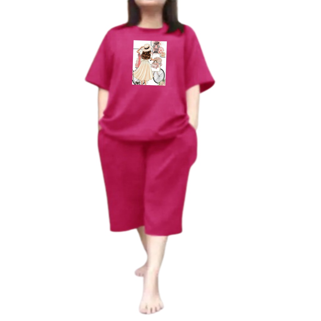 Baju Setelan Wanita Dewasa Jumbo Ld 115 Cm One Set Wanita Kaos dan Celana Pendek Oversize 3/4 Baju Setelan Cewek Dewasa Terbaru 2023 Kekinian Stelan Wanita  Dewasa Viral Set sepeda paris