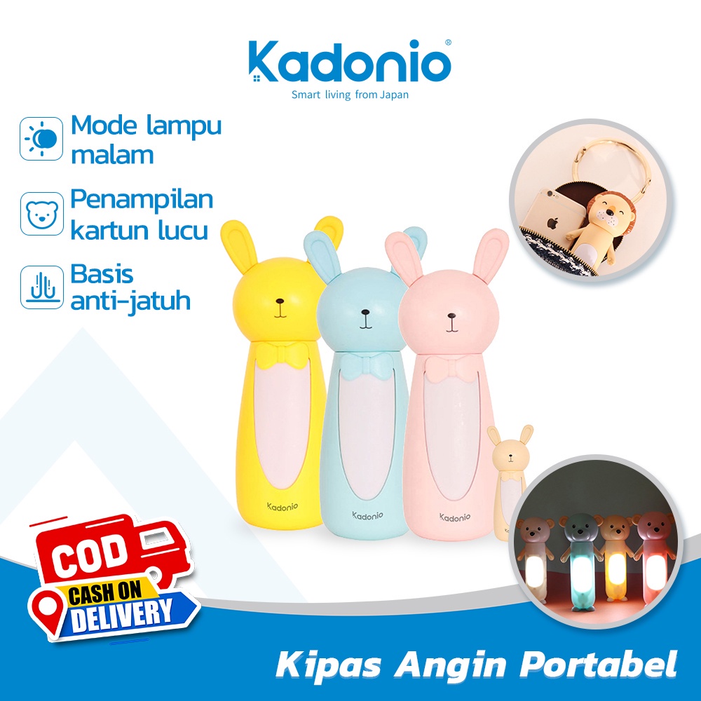 KADONIO Kipas Angin Portabel Mini Karakter Mudah Dibawa Mode Lampu Malam Kecil Aman Tidak Melukai Tangan Anda Pengisian Daya Usb Basis Anti-Jatuh Digenggam Desk