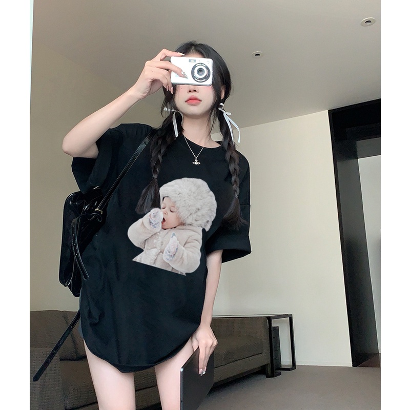 EUNII T-shirt Lengan Pendek Cute Baby Korean Style/Kaos Atasan Wanita/Baju Kaus Oversize Wanita/Kaos Wanita