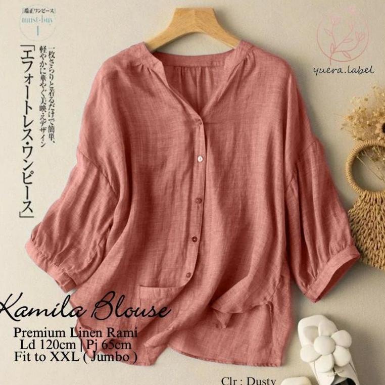 RECOMENDED Rivana Kamila Blouse Wanita Jumbo LD 120 Linen Premium Korean Style