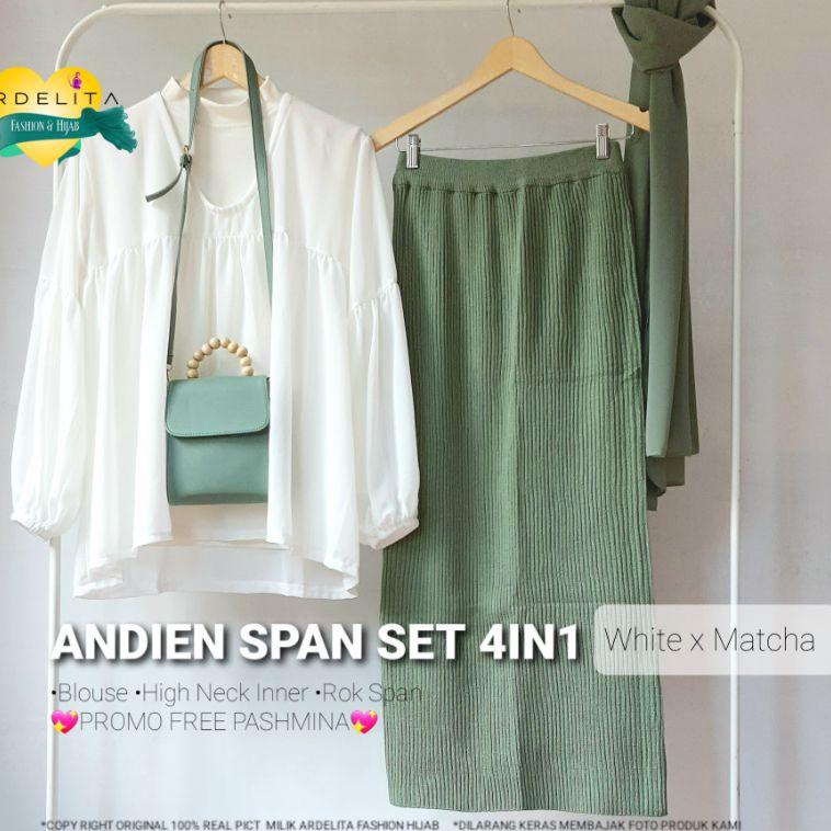 TREN TERBARU ANDIEN SET HEMAT LENGKAP PROMO ORI 100% OUTER SPAN SET FREE PASHMINA/OOTD HIJAB VIRAL S