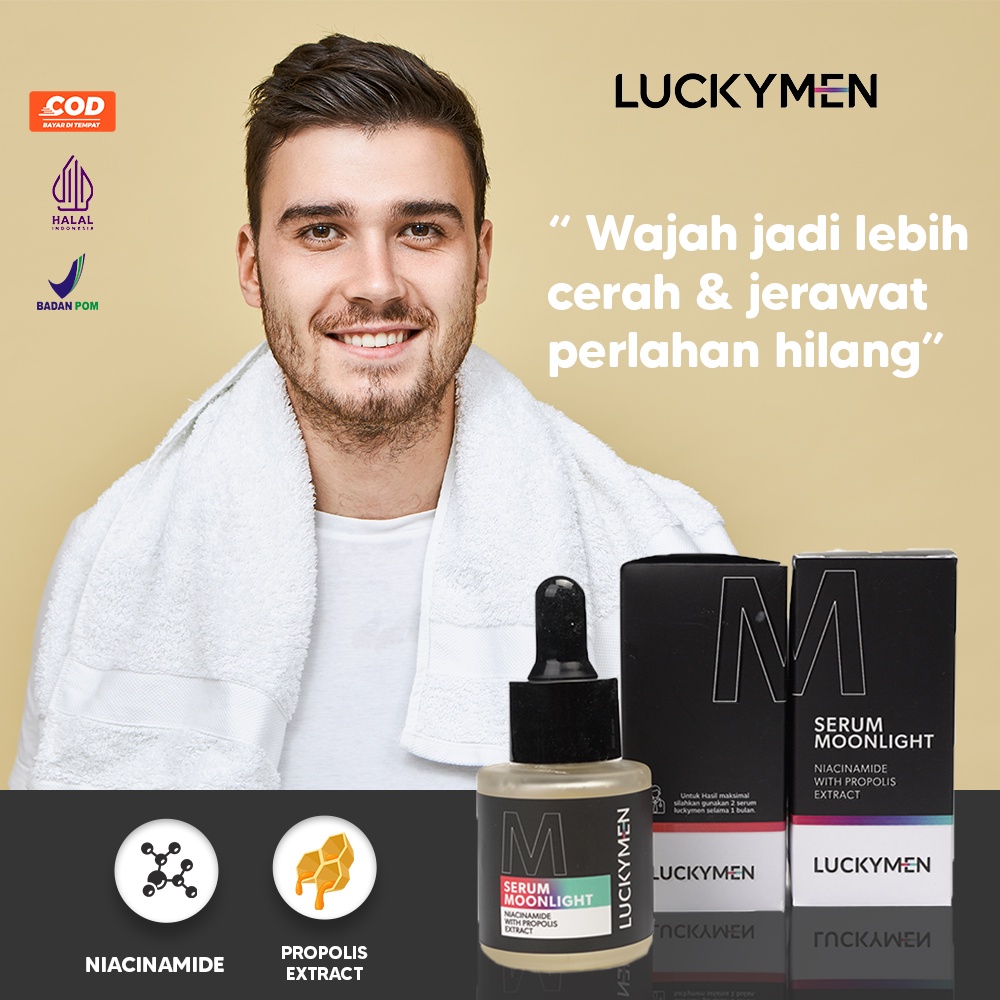 Serum mencerahkan Menyamarkan Meratakan Menenangkan Melembabkan Mengurangi Kulit Sensitif Noda kusam Kemerahan Dark Spot Bekas Jerawat Luckymen Serum Moonlight Membantu Perkuat Skin Barrir Skincare Pria AMPUH Original BPOM