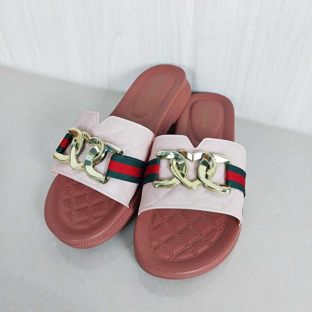 Sandal Slop Flat Sandal Wanita Slip On Fashion Style Korea Motif Sandal Cewek Kasual Nyaman PVC Satu7an SPT-50