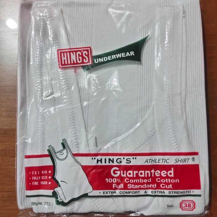 SINGLET HINGS HONGKONG 323 / SINGLET PUTIH HINGS HIJAU SIZE 38/40/42 BEBAS ONGKIR