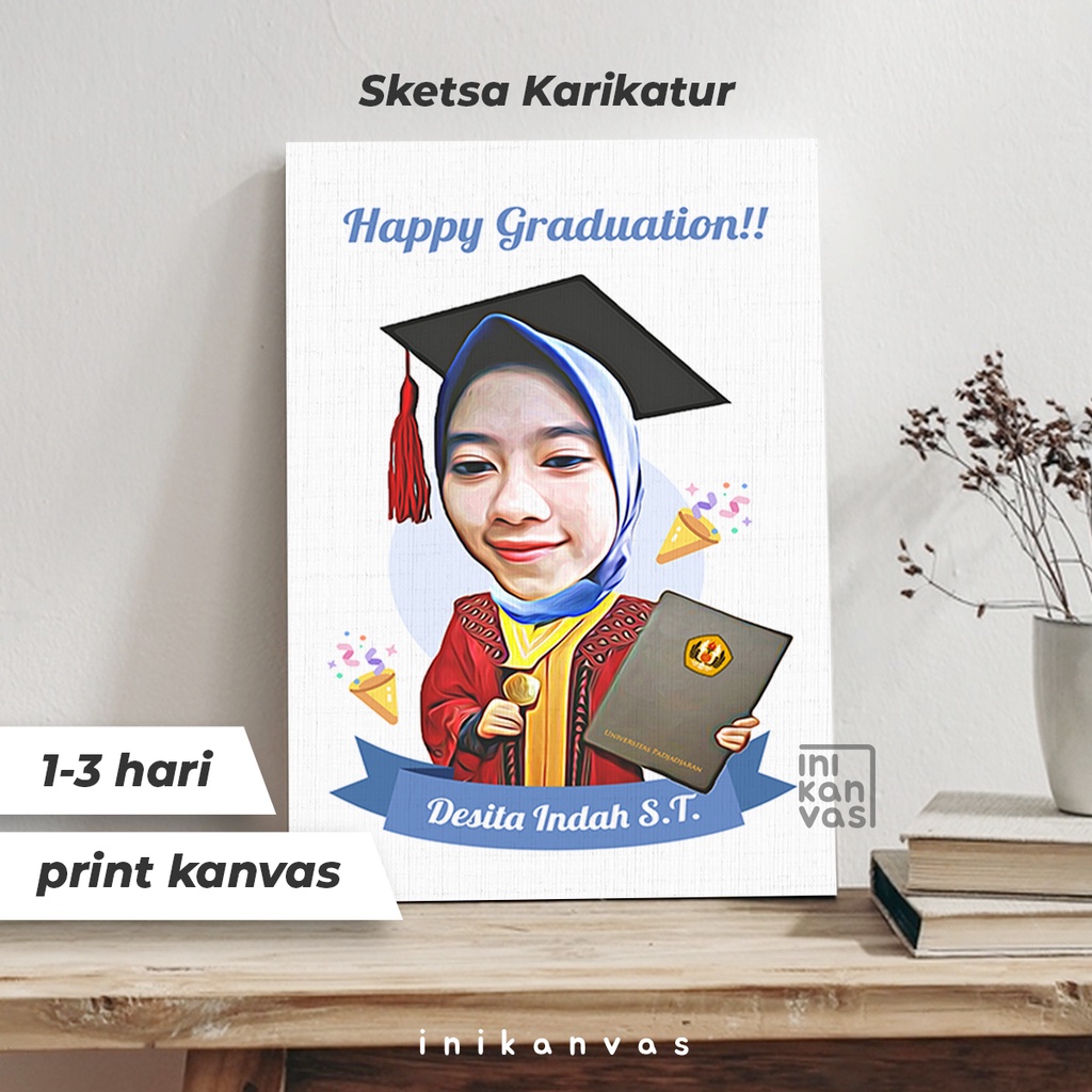 KARIKATUR SKETSA KANVAS 20 x 30cm gambar foto wajah wisuda - hadiah anniversary