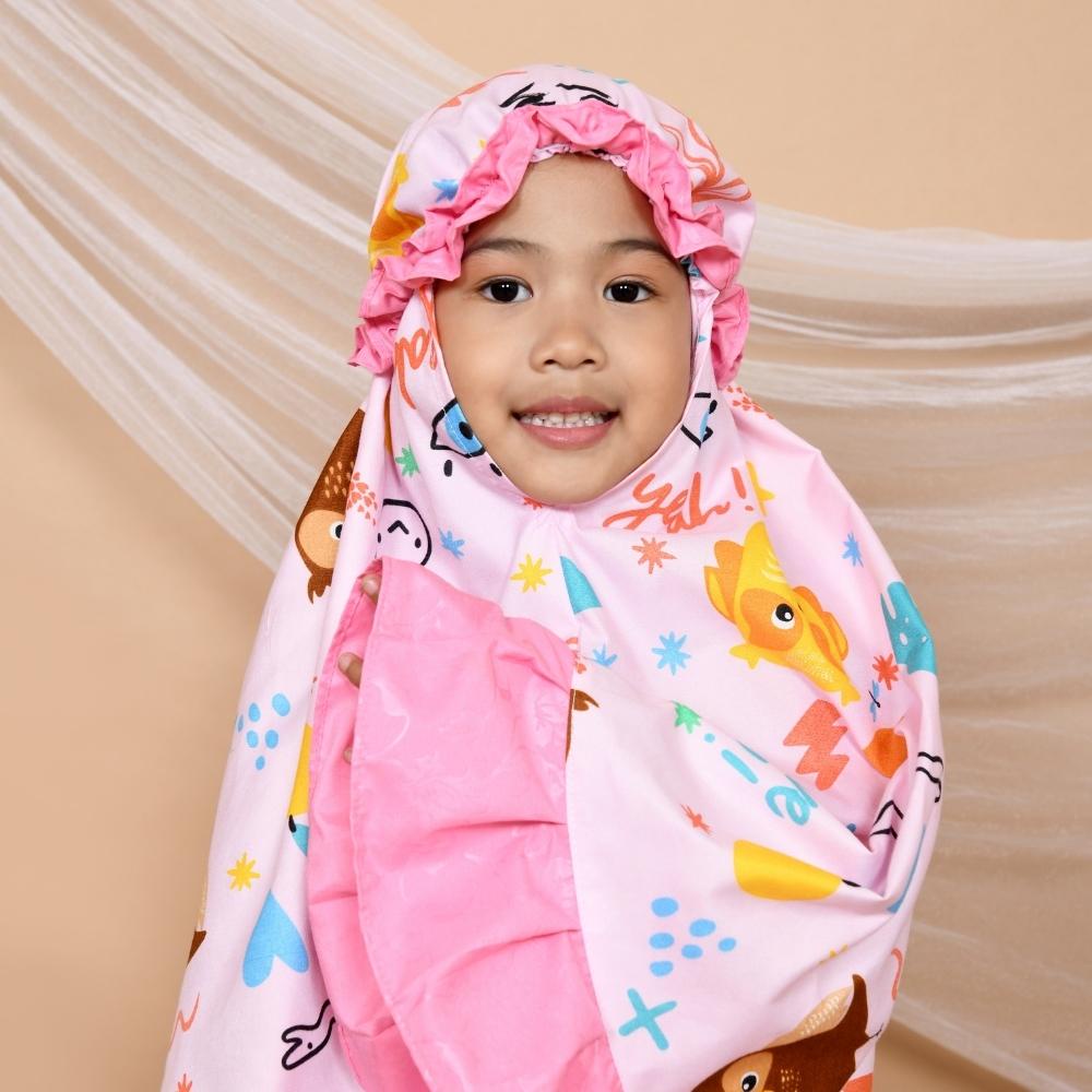 Alesha Mukena Anak Perempuan usia 1 - 6 Tahun ( kids Size M / L / XL ) - Happy Owl Pink