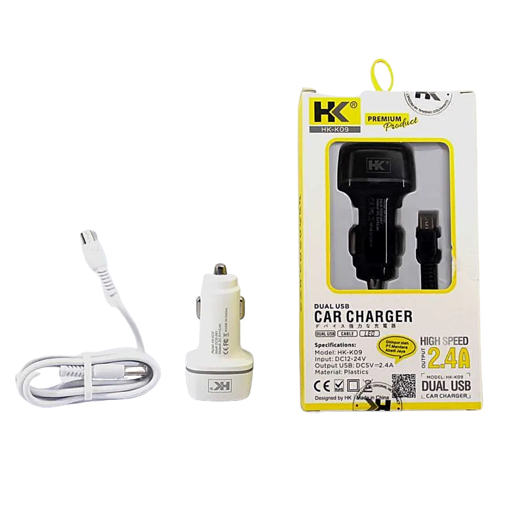 Dual USB Car Charger HK-K09 With Cable High Speed 2.4A