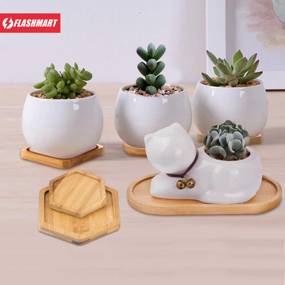 Flashmart Alas Tatakan Pot Tanaman Dekorasi Minimalis Bamboo Tray Persegi - EQF301