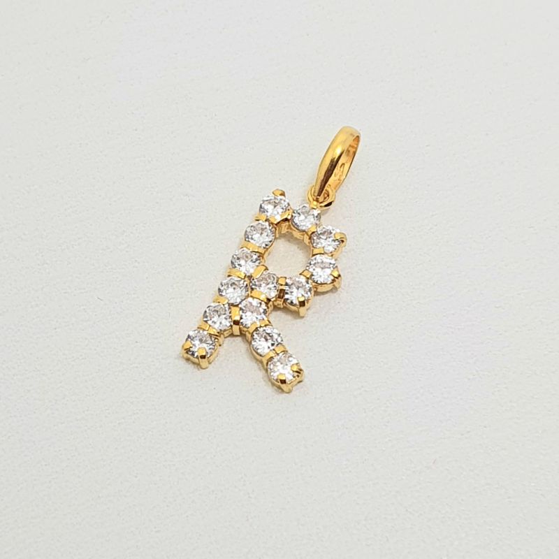 Liontin Emas Muda Huruf R Mata Putih 1 Gram