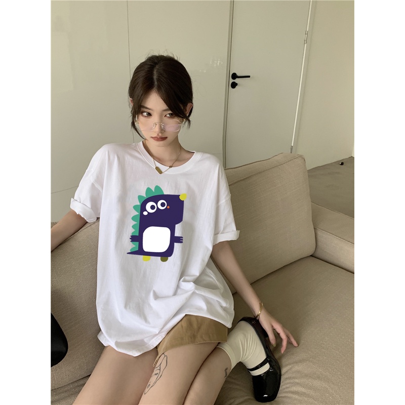 XIAOZHAINV Kaos Atasan Wanita Cute Cartoon Animal Pattern Lengan Pendek A0216