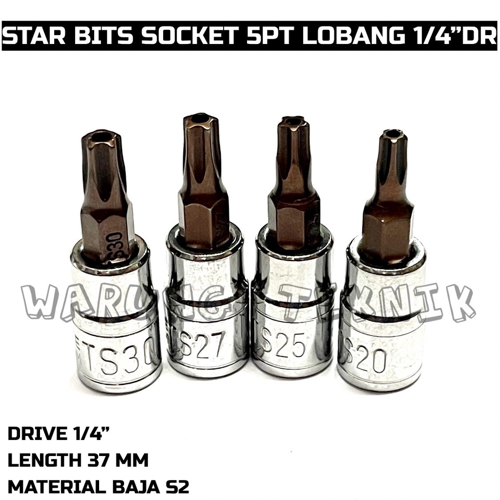 STAR BITS SOCKET 5PT TAMPER Kunci Sok Bintang 5 Lubang Drive 1/4&quot; TS30