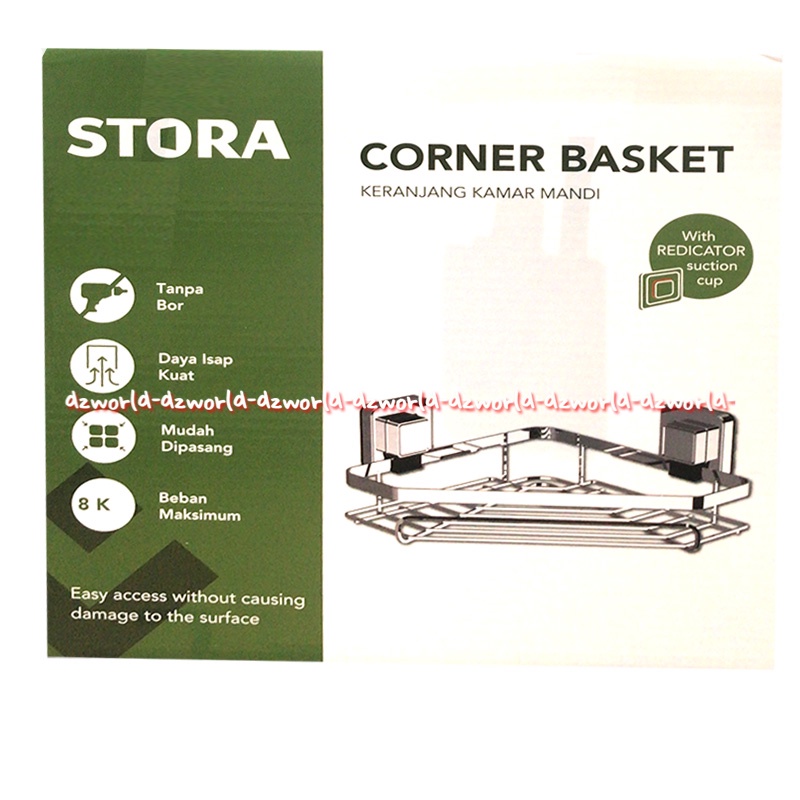 Stora Corner Basket Rak Keranjang Kamar Mandi Model Klop Poiok Sudut Tanpa Paku Baut Kris Pushloc Suction System Corners Basket Gantungan Sudut Pojok