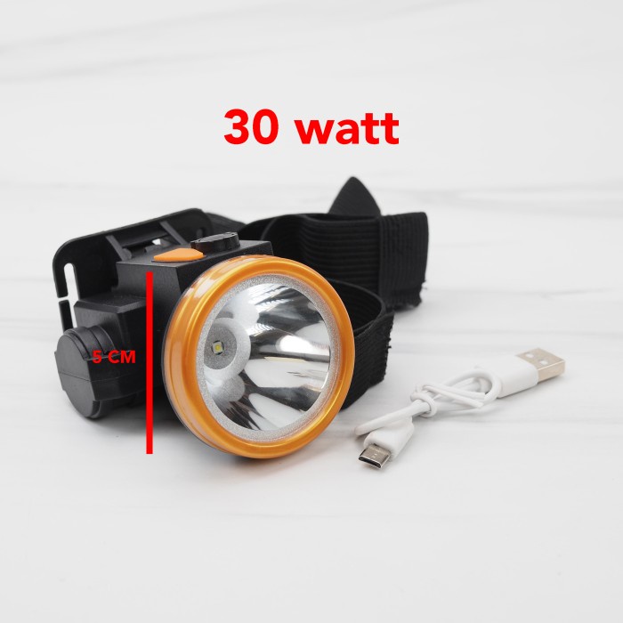 Terlaris Senter Kepala 100 WATT & 30 WATT LED Waterproof Headlamp Anti Air - 30 Watt Putih