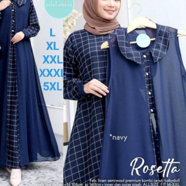 ✿ gamis jumbo 2 in 1 set outer ukuran L XL XXL 3XL 5L Ld   140 gamis set outer Rosetta motif kotak k