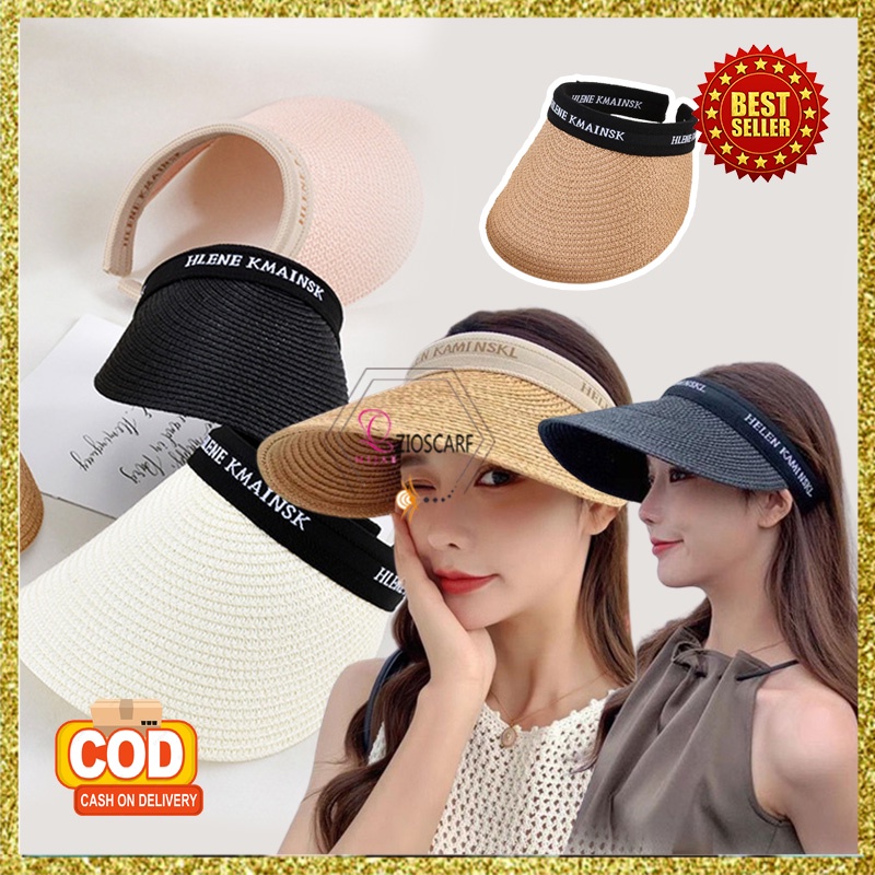 Topi Pantai Wanita Lebar Rajut Korea Senam Zumba Visor Anti UV Outdoor Gaya Kekinian PTAB