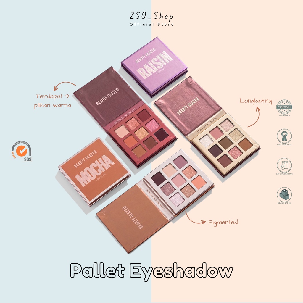 BEAUTY GLAZED 9 Warna Palet Eyeshadow Pigmented Kosmetik Riasan Mata Tahan Air