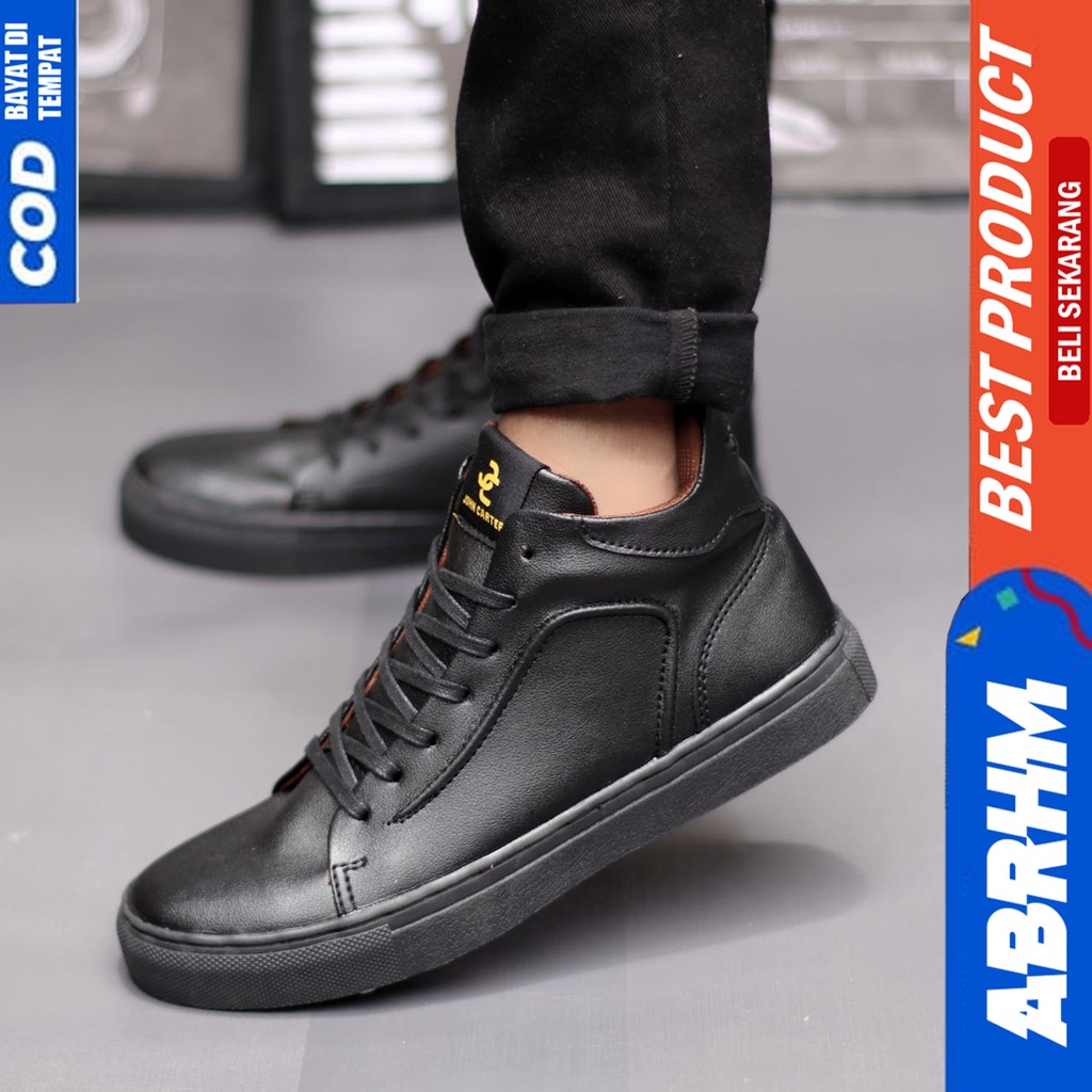 Sepatu Pria Kasual Sneakers Hitam Polos Kerja Kuliah Abrhm Pred