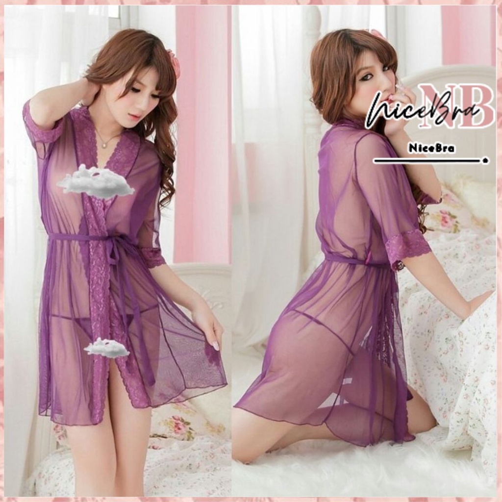 Nicebra Set Lingerie Wanita Bahan Lace Tipis Kerah Deep-V Neck Tanpa Lengan Baju 3002