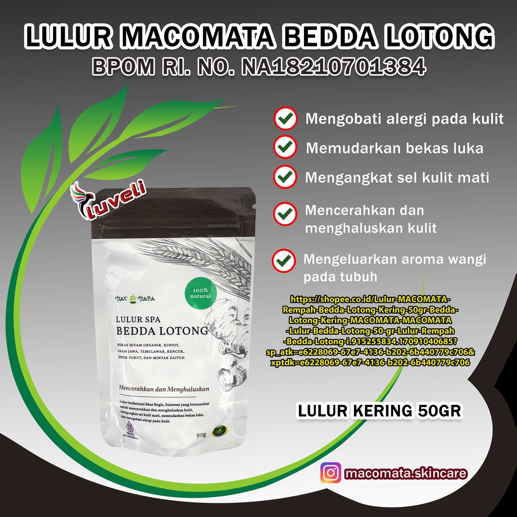 Lulur MACOMATA Rempah Bedda Lotong Kering 50gr - Bedda Lotong Kering MACOMATA - MACOMATA Lulur Bedda