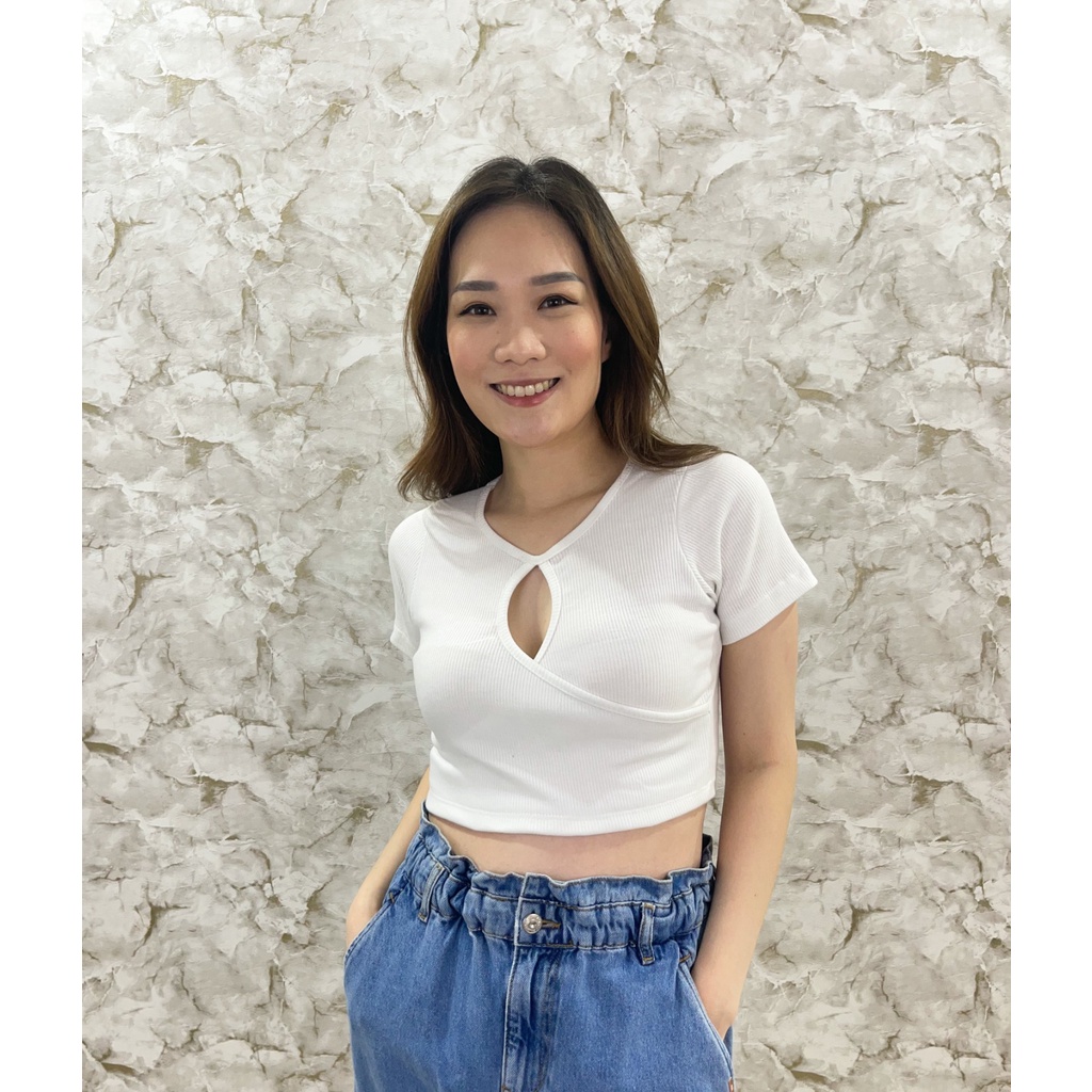 MODAVIE - YUNA CROPTOP Baju Atasan Crop Wanita Rib Knit O-Neck