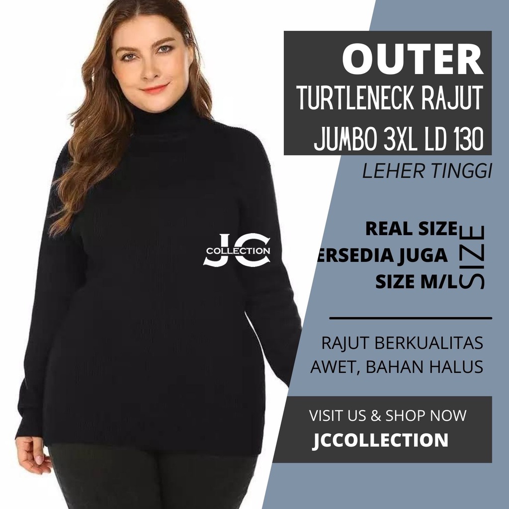 Turtleneck Sweater Rajut Wanita 3XL Big Size / Sweater Rajut Jumbo - JCCollections