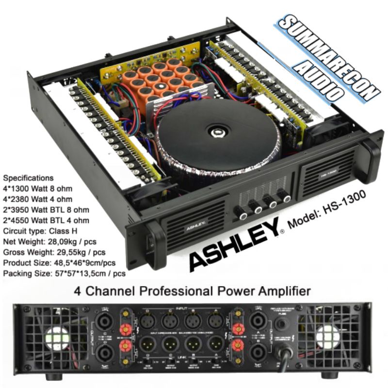 Power Amplifier Ashley HS 1300 Orifinal Power 4 Channel Class H