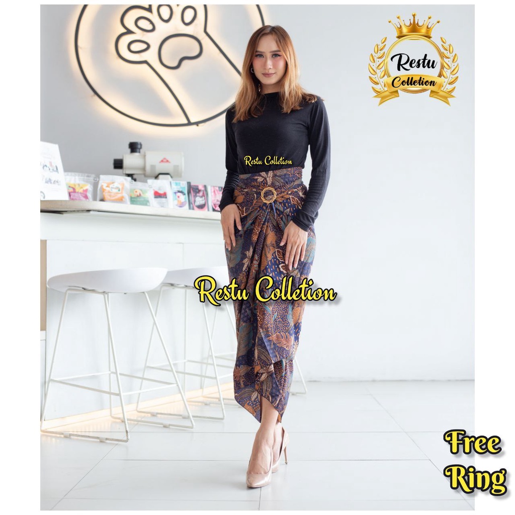 Restu Colletion / Rok Lilit Batik Wanita Premium Gold Foil / Sekar Nevy