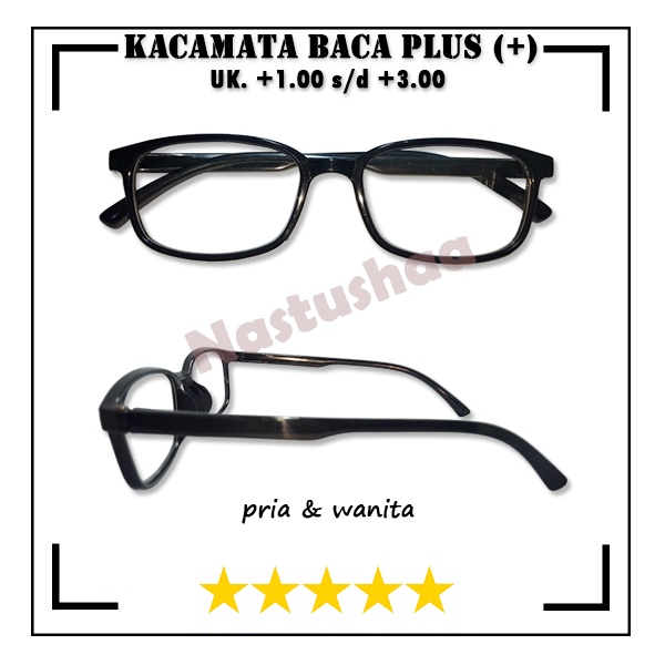 Kacamata Baca Plus Frame Kotak Hitam Untuk Pria/Wanita Kacamata Lensa Rabun Dekat Tersedia Uk. +1.00 s/d +3.00 Unisex NO CASE