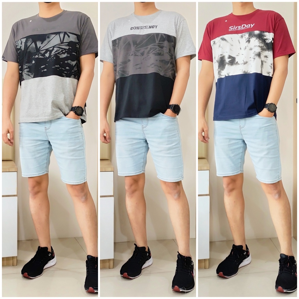 SIR SUNDAY 3 Tone Kaos Oblong Pria Cotton Combed Cowok Size L , XL