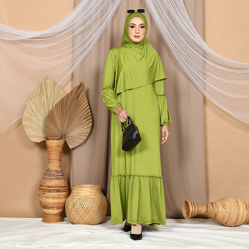 Gamis Syari Set Hijab Jersey Livina Gamis Hari Raya Lebaran Dress Muslimah Elegan