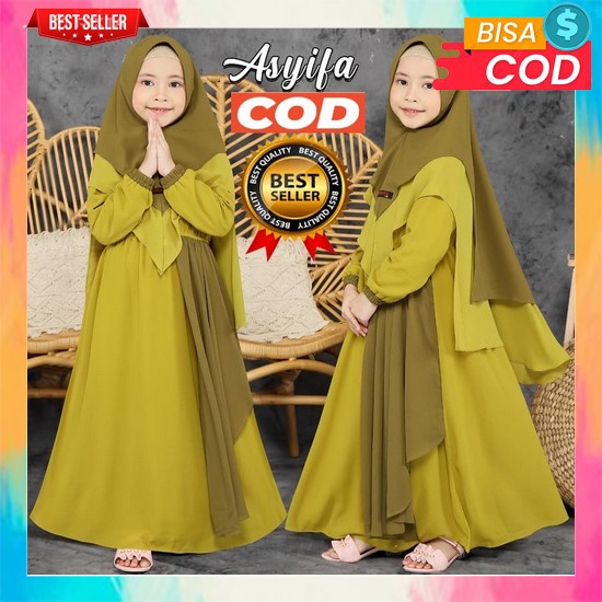 Fashion Muslim Modern Murah Baju Syari Set Kerudung Simple Gamis Anak Tanggung Model Kekinian Usia 1