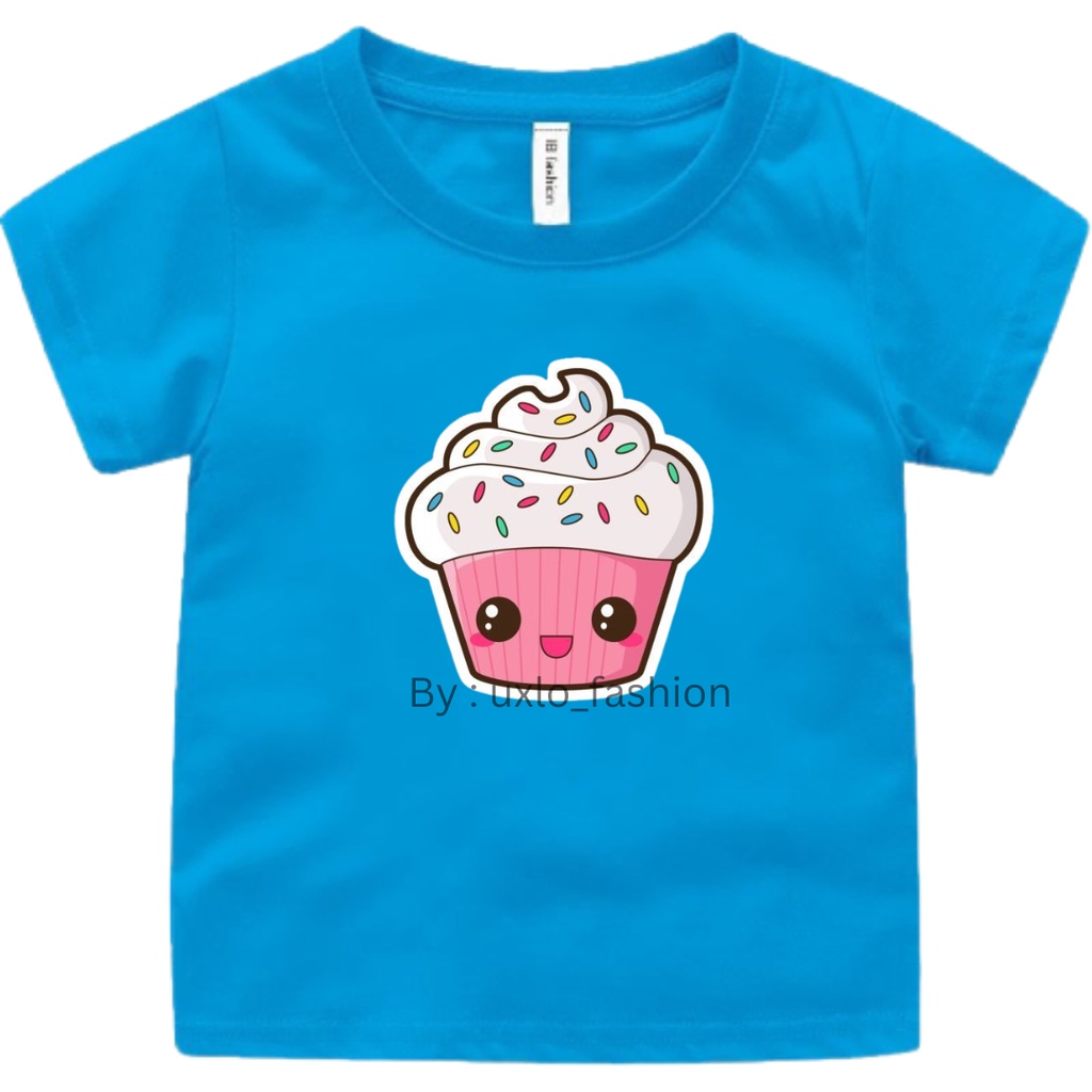 Baju Tshirt Murah Anak Cewe Dan Cowo Unisex Umur 2 -9 Tahun Motif Cupcake Lucu Uxlo Fashion