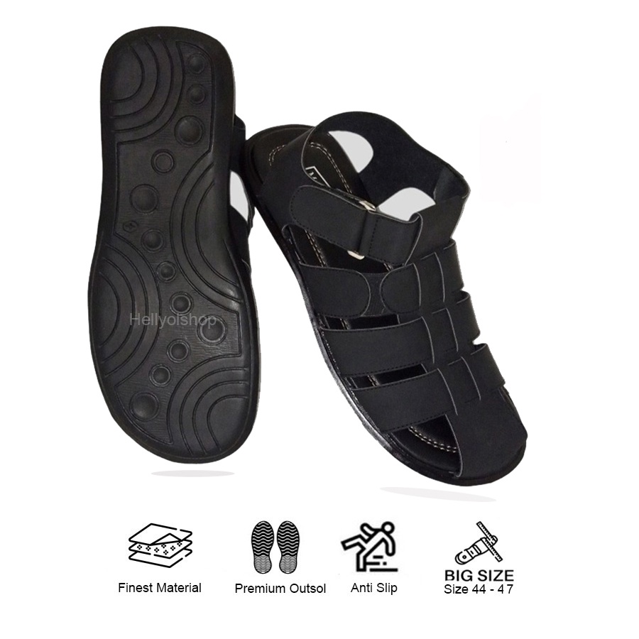 Sandal Sepatu Slide Kulit Asli Pria UKURAN JUMBO 44 45 46 47 | DEP -08 BLack BRown